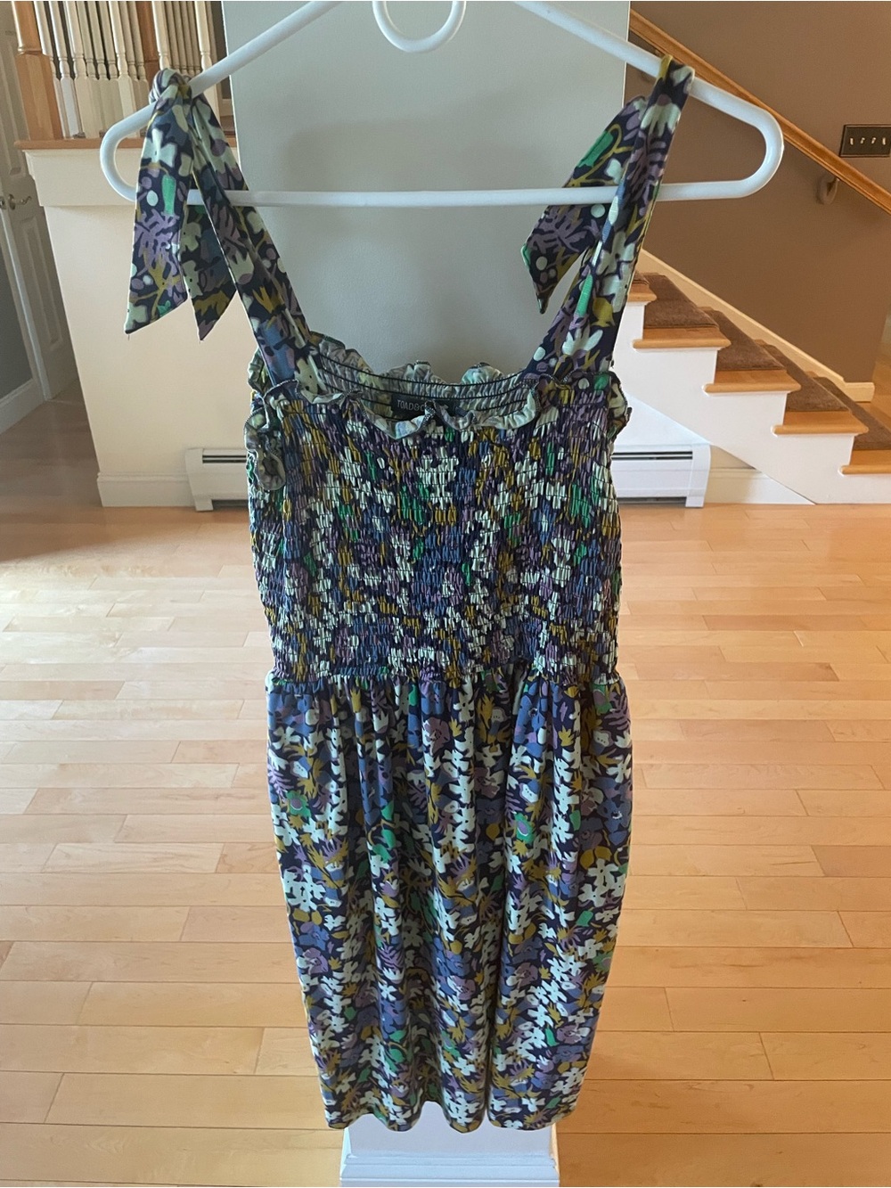 Toad&Co Purple and Green Floral Tie-Shoulder Midi Dress
